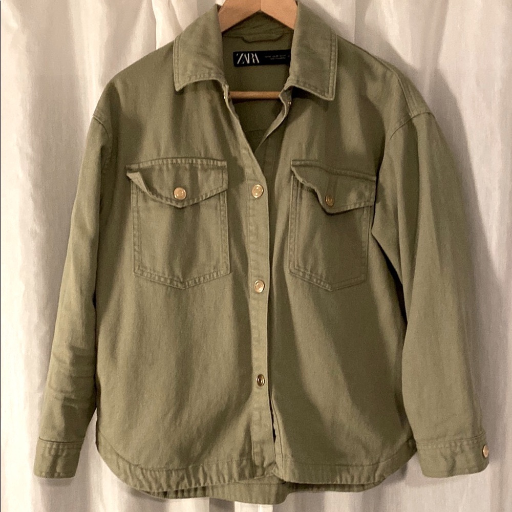Zara Olive snap jean jacket